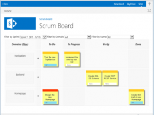 Scrum Board is a SharePoint app that allows you to create tasks in specific domains of your project and assign them to users.